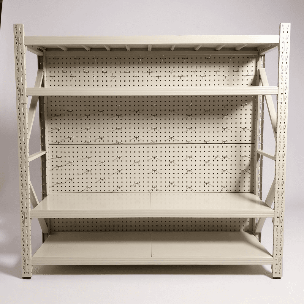 ПРОМО Перфориран стелаж за гараж Super Strong бял + 100 бр куки